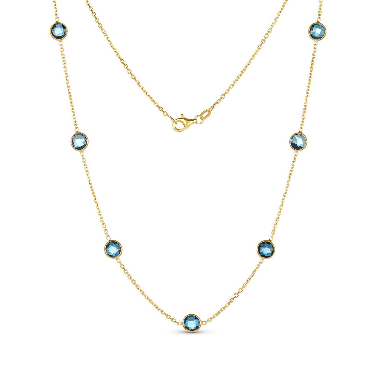 Blue Topaz Necklace, 14k Yellow Gold