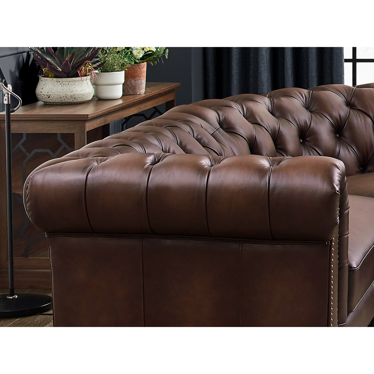 Image of Allington Leather Chesterfield Corner Sofa, Brown