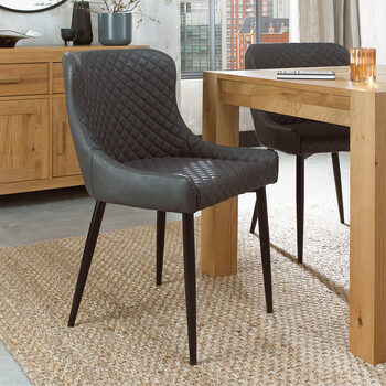 Finch Grey Faux Leather Diamond Stitch Dining Chair, 2 Pack