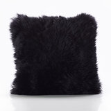 Bowron Long Wool Sheepskin Single Sided Cushion, 35 x 35cm in Black