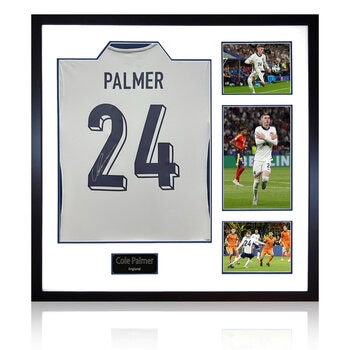 Cole Palmer Signed Framed England Football Shirt including 3 Photos