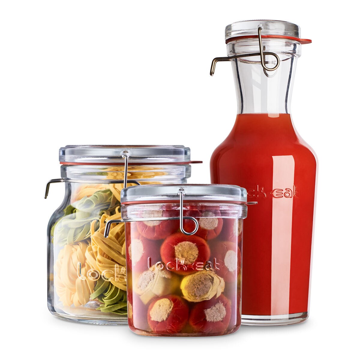 Luigi Bormioli Lock-Eat Glass Jars, 3 Piece Set with Lids