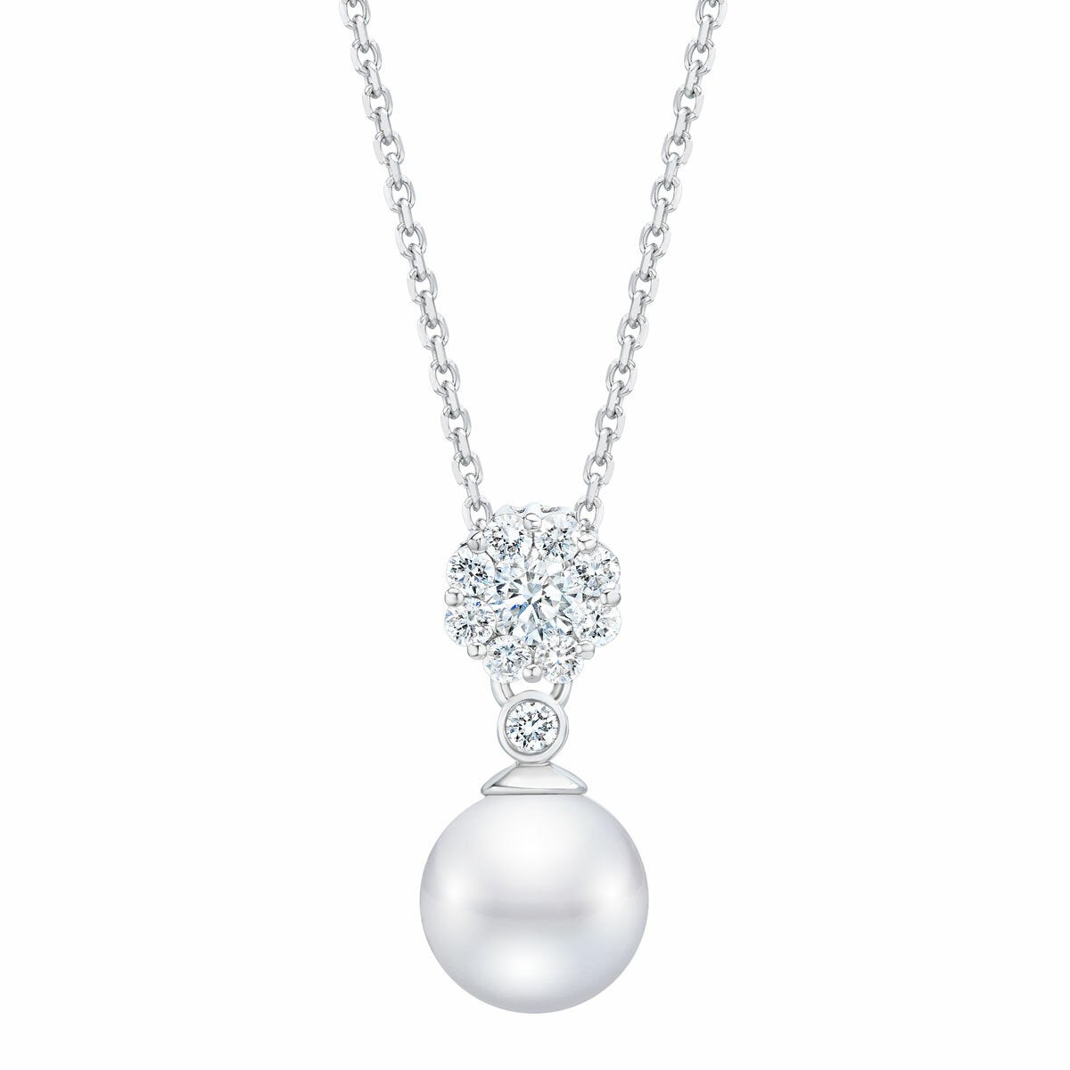 7.5-8mm Akoya Pearl & 0.30ct Diamond Pendant, 14ct White Gold 7.5-8mm Akoya Pearl & 0.30ct Diamond Pendant, 14ct White Gold