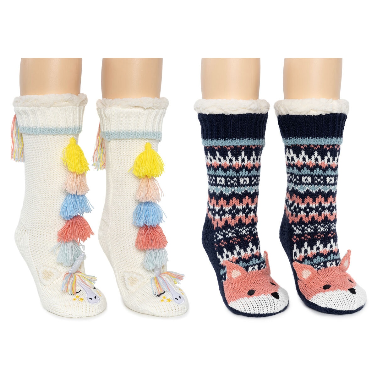 Jane & Bleecker Ladie's Critter Sock 2 Pack in Unicorn and Fox