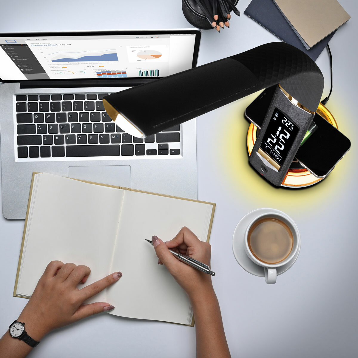 OttLite Wireless Charging LED Table Lamp in Black