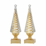 14 inch Lighted Spinning Spiral Glitter Trees in Gold- Set of 2