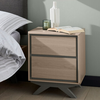 Bentley Designs Brunel Scandi Oak & Dark Grey Two Drawer Nightstand, 2 Pack