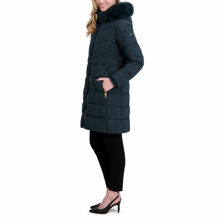 Halston Ladies Hooded Walker Coat in Green