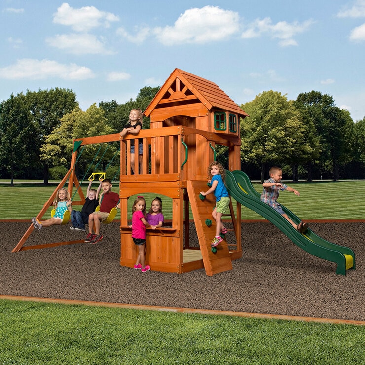 Image showing the dimensions of the Backyard Discovery Atlantis Swingset Playcentre