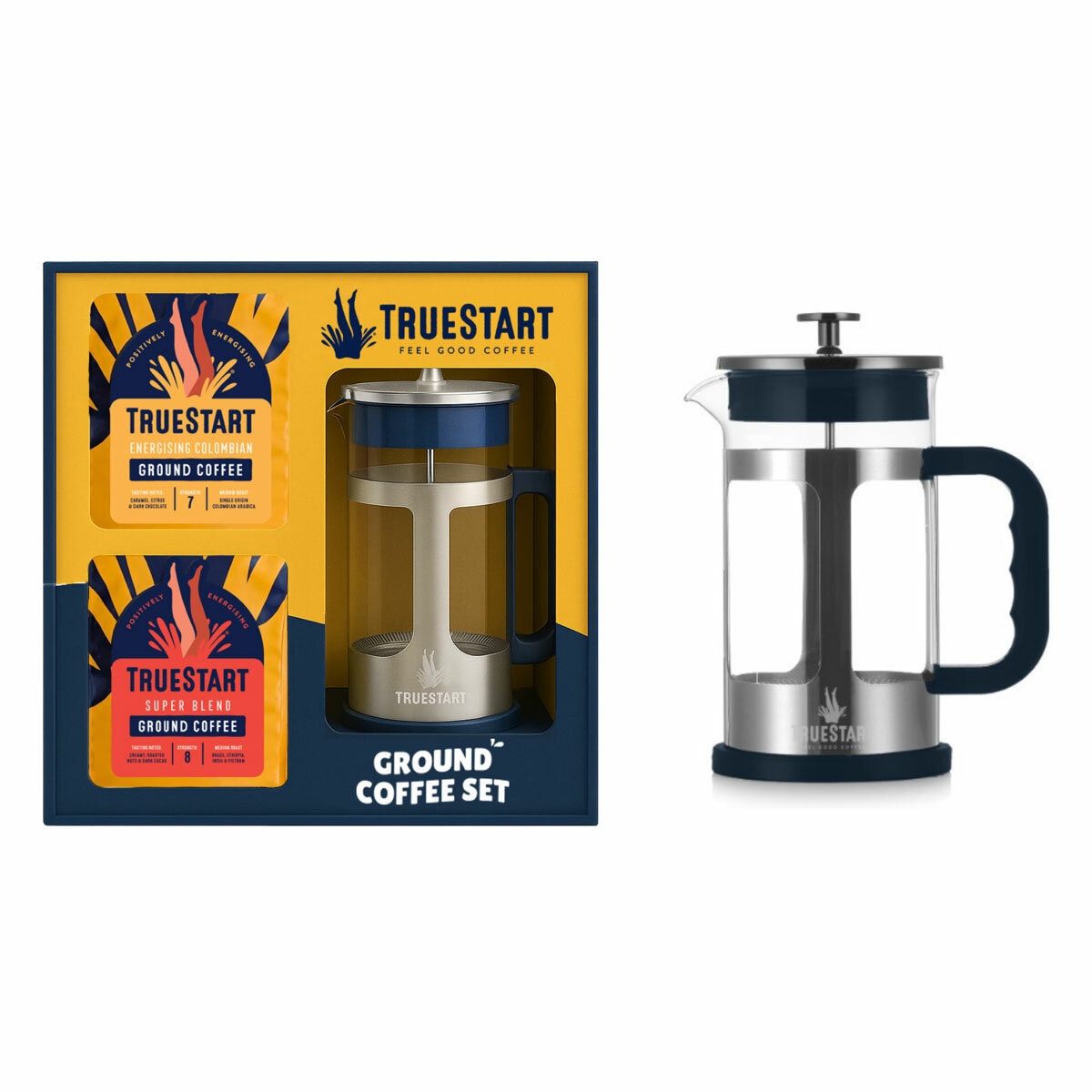 Truestart Cafetiere & Ground Coffee Set in 2 Options
