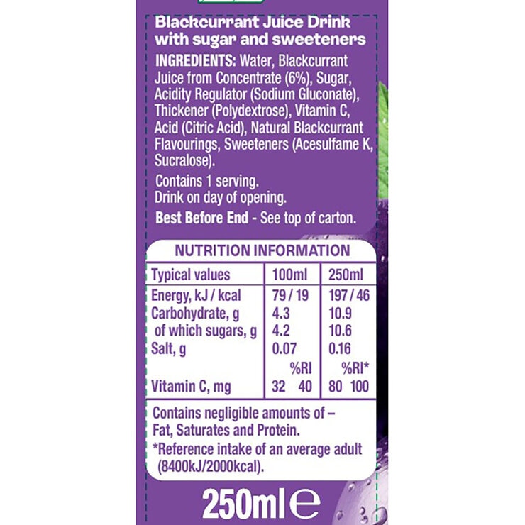Ribena Ready to Drink Blackcurrant, 24 x 250ml