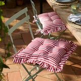 Wylder Millie Ruffle Red Striped Indoor Outdoor Seat Pad 2 Pack, 40 x 40 cm