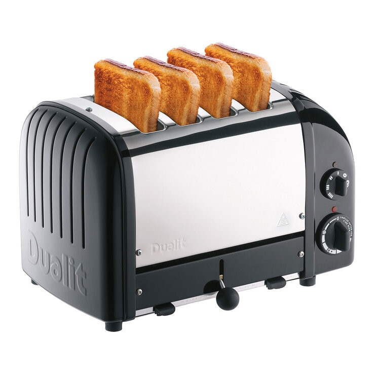 Front profile of Dualit 4 slot toaster with toast Front profile of Dualit 4 slot toaster with toast