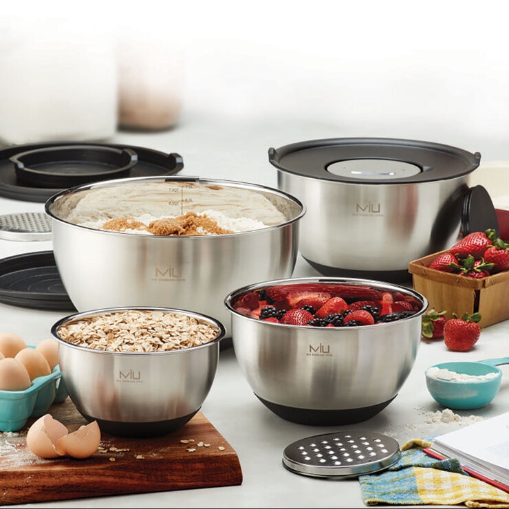 Miu Stainless Steel Mixing Bowl with Graters, 8 Piece Set