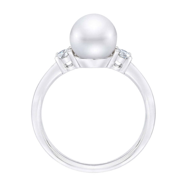 8-8.5mm Freshwater White Pearl & 0.21ctw Diamond Ring, 14ct White Gold