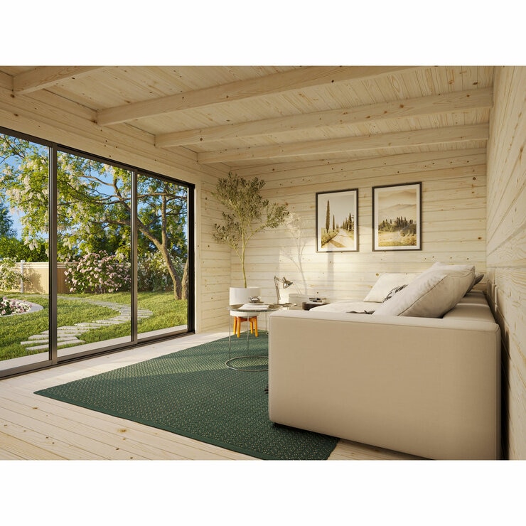 Palmako Lea 44mm Wooden Log Cabin in Natural Wood Colour 14ft 7" x 10ft 8" (4.5m x 3.3m)