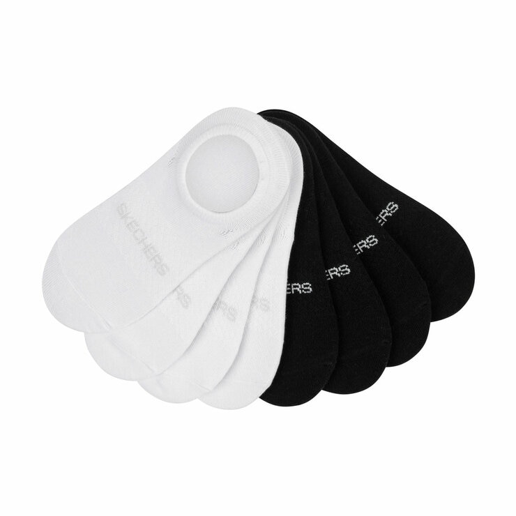 Skechers Ladies No Show Sock 8 Pack in Black/White