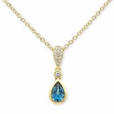 Pear Cut Blue Topaz & 0.07ctw Diamond Pendant, 18ct Yellow Gold Pear Cut Blue Topaz & 0.07ctw Diamond Pendant, 18ct Yellow Gold