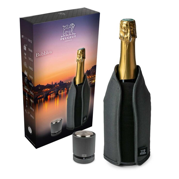 Peugeot Paris Frizz Wine Cooler Sleeve & Stopper Gift Set Peugeot Paris Frizz Wine Cooler Sleeve & Stopper Gift Set