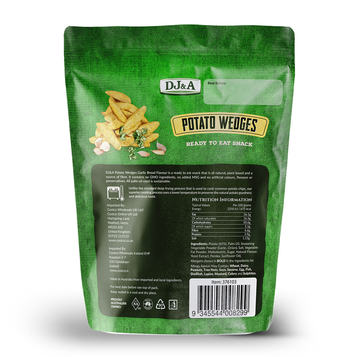 DJ&A Garlic Bread Potato Wedges, 450g