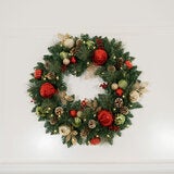 30 inch (76cm) Pre-Lit Decorated Wreath with 50 LED Lights in Red 30 inch (76cm) Pre-Lit Decorated Wreath with 50 LED Lights in Red