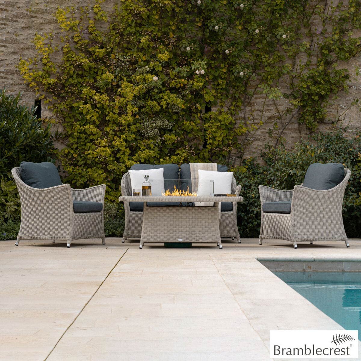 Bramblecrest Monterey Rattan 4 Piece Fire Patio Set Cos...