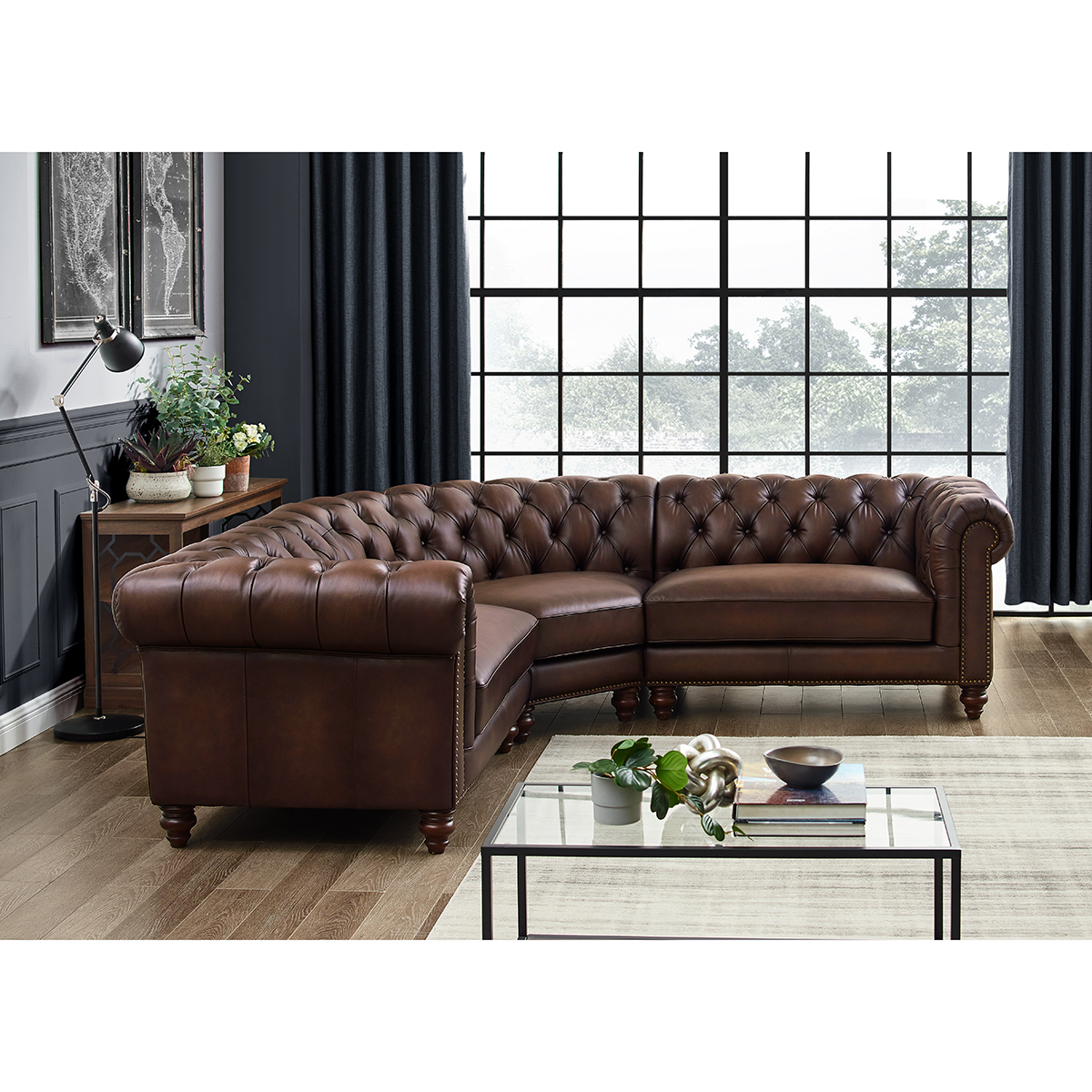 Image of Allington Leather Chesterfield Corner Sofa, Brown