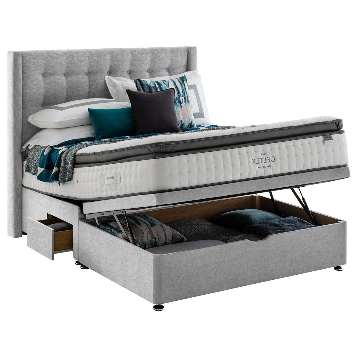 Silentnight Ottoman Divan Base with Bloomsbury Headboard in Slate Grey, King Size