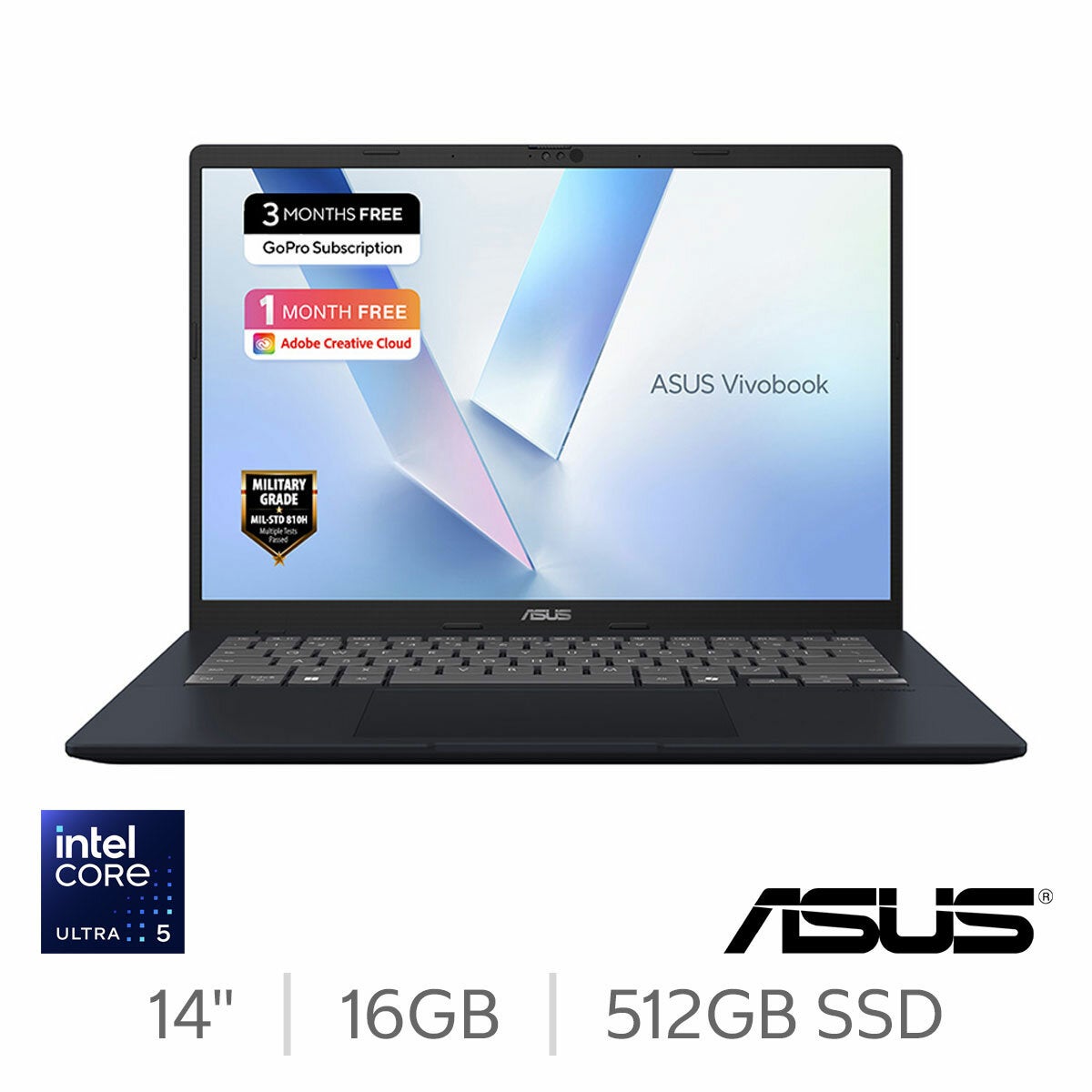 ASUS Vivobook 14, Intel Core Ultra 5, 16GB RAM, 512GB SSD, 14 Inch Laptop, X1407AA-LY012W
