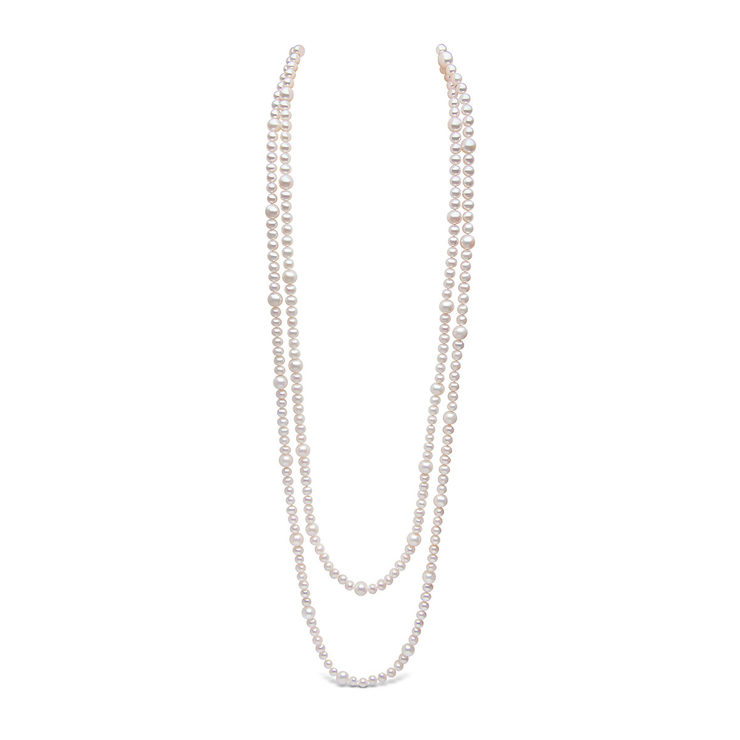 7-7.5/10mm Cultured Freshwater White Pearl Rope Necklace | Costco UK