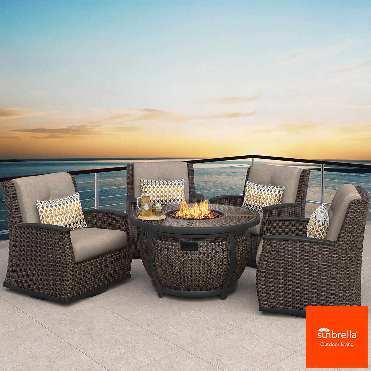 Agio Vermont 5 Piece Woven Fire Chat Set + Cover Costco UK