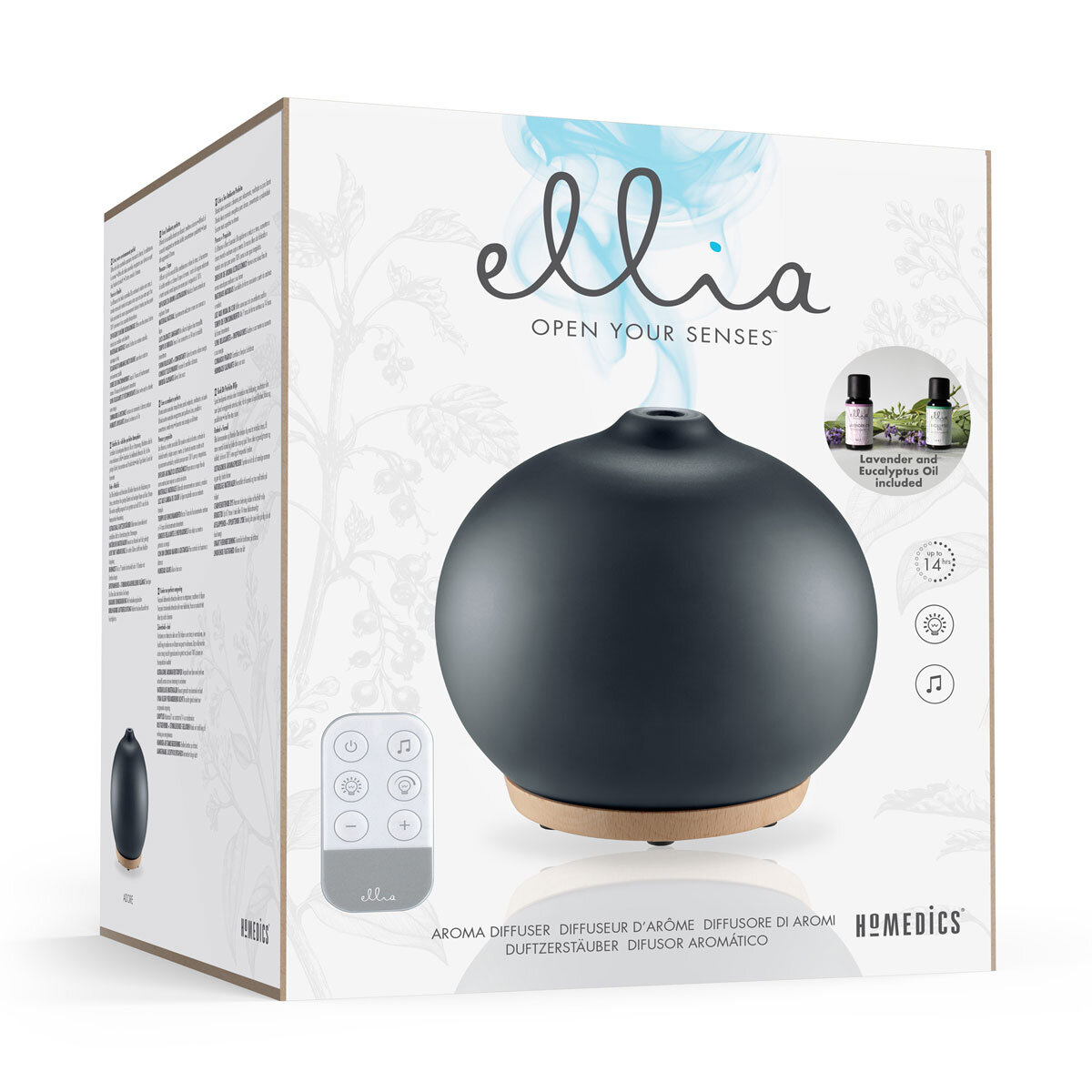 Homedics Ellia Adore Ultrasonic Essential Oil Diffuser with 2x 15ml Essential Oils and Remote Control, ARM-770BDCC-WW