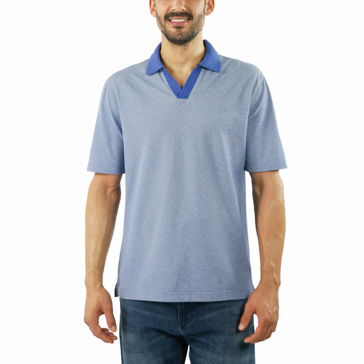 Jachs Mens Lightweight Knit Oxford Polo Shirt in Blue
