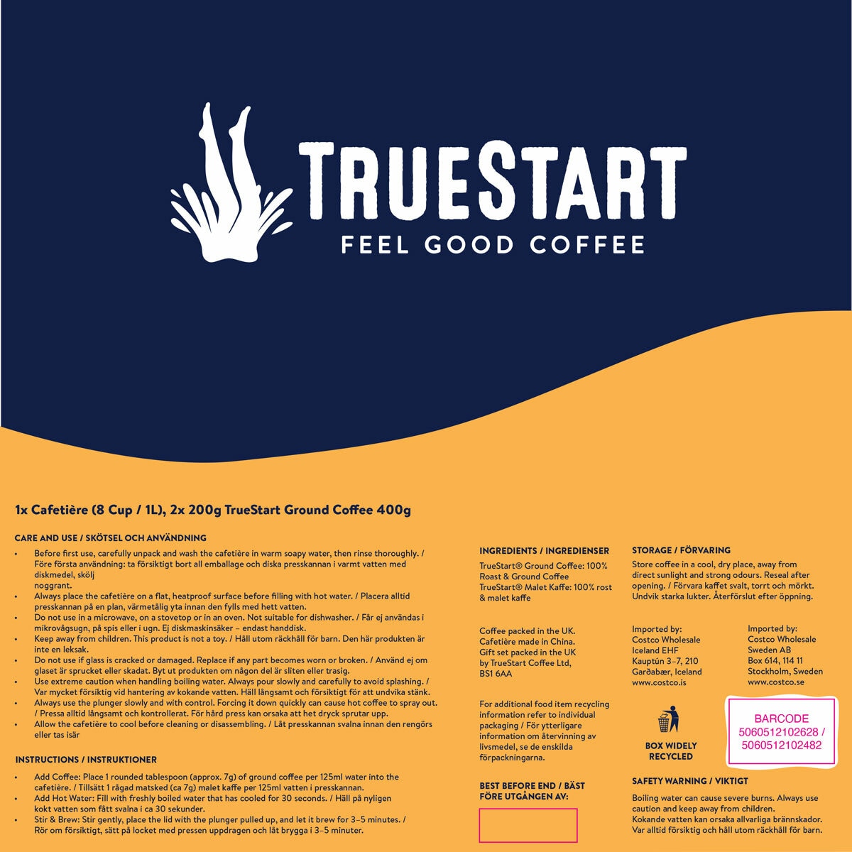Truestart Cafetiere & Ground Coffee Set in 2 Options