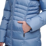 Andrew Marc Women's Short Down Jacket with Faux Fur Trim Hood in Dusk Blue, Medium