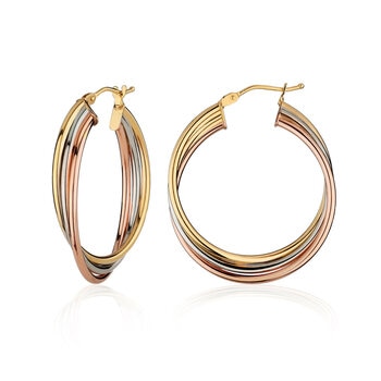 14ct Tri Colour Gold Twist Hoop Earrings