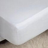 bamboo single bed size white fitted sheet on mattress showing the corner of the bed