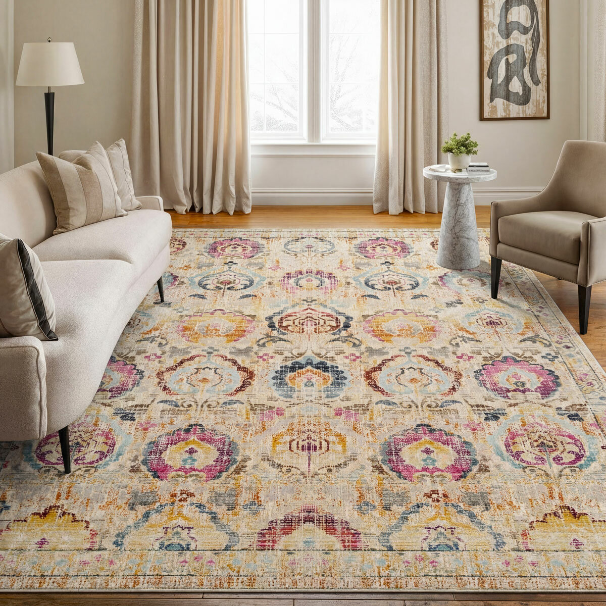 Concept Looms Vintage Kashan Ivory Multi Rug, in 3 Sizes