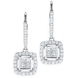 0.97ctw Princess and Round Brilliant Cut Diamond Earrings, 18ct White Gold