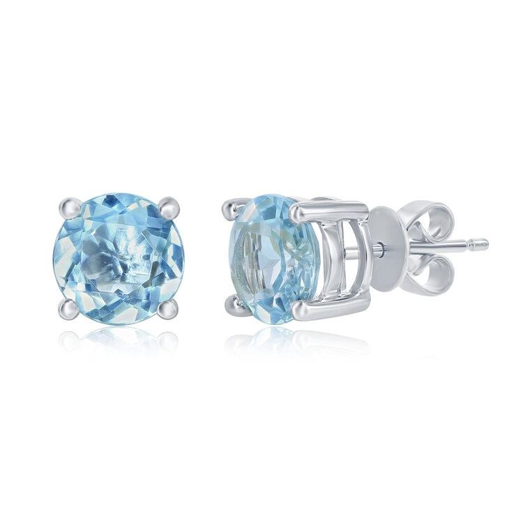 Round Cut Topaz Stud Earrings, 14ct White Gold Round Cut Topaz Stud Earrings, 14ct White Gold