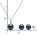 Cultured Freshwater 8.5-9mm Peacock Black Pearl Pendant and Stud Earring Set, 18ct White Gold
