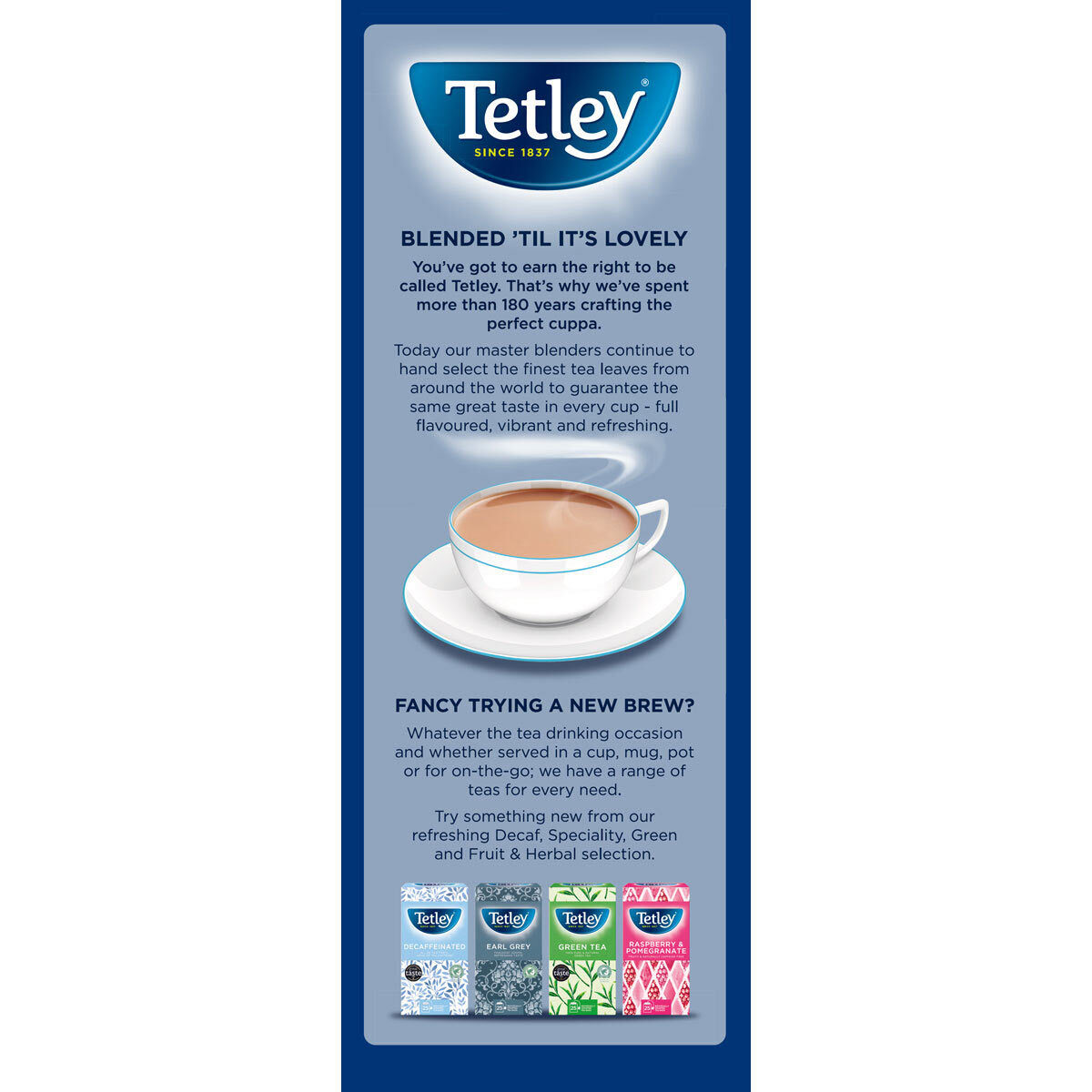Back of pack information for the tetley pack