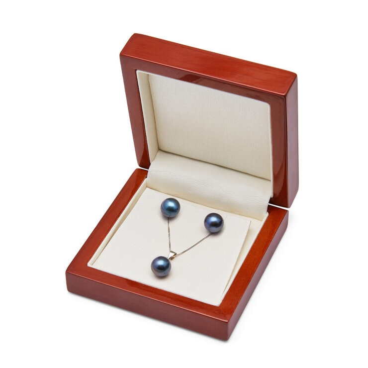 Cultured Freshwater 8.5-9mm Peacock Black Pearl Pendant and Stud Earring Set, 18ct White Gold Cultured Freshwater 8.5-9mm Peacock Black Pearl Pendant and Stud Earring Set, 18ct White Gold