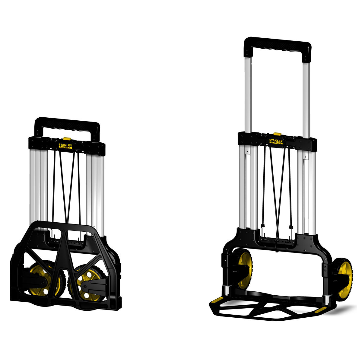 Cut out image of handtruck on white background showing folded and extended