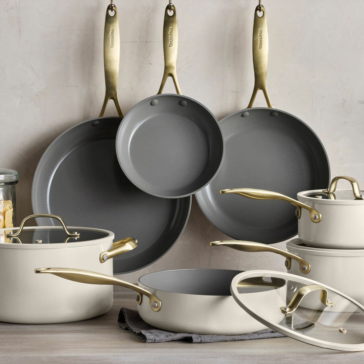 GreenPan Jewel Pro Cook Set, 15 Piece in Cream GreenPan Jewel Pro Cook Set, 15 Piece in Cream