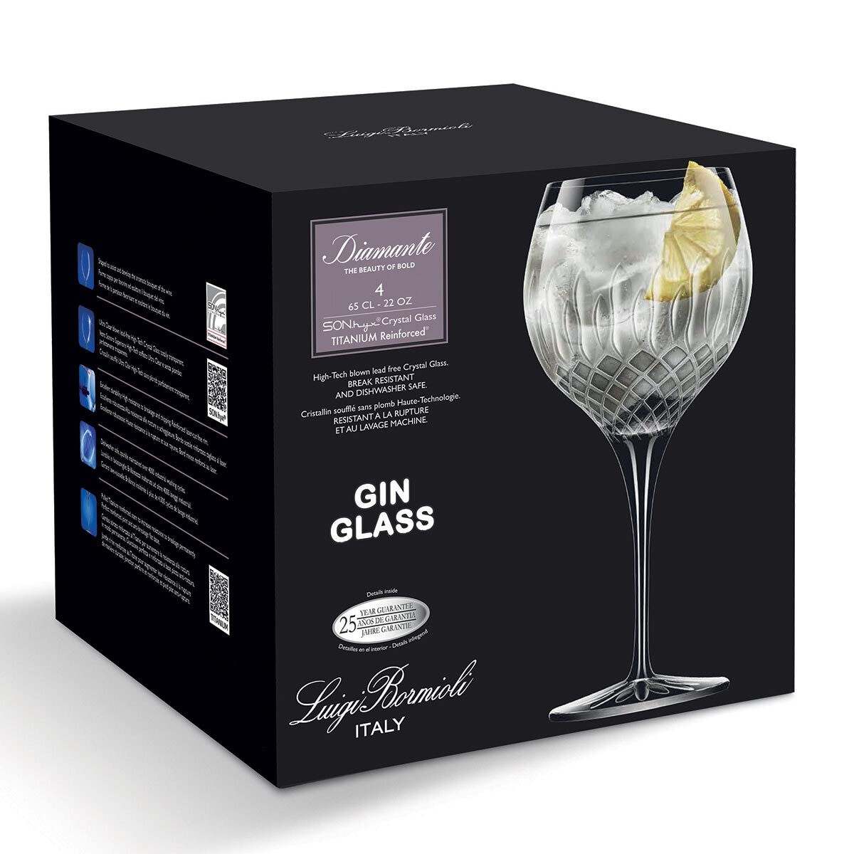 Luigi Bormioli Diamante Crystal Gin Glasses, 650ml, 8 Pack