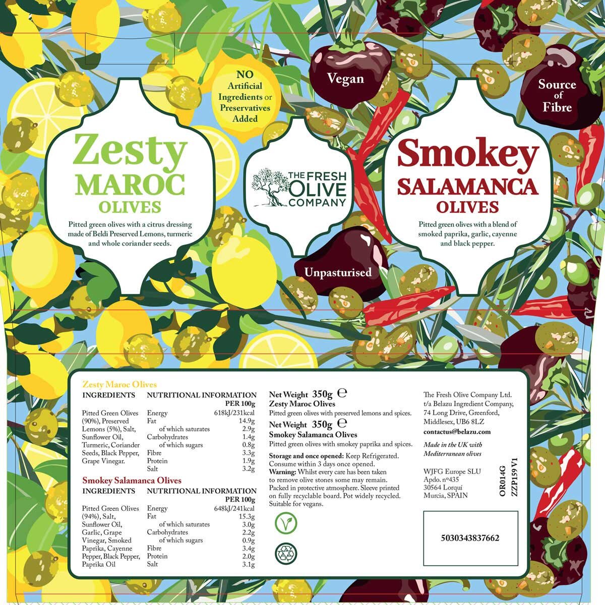 The Fresh Olive Company Zesty & Smokey Olives, 2 x 350g