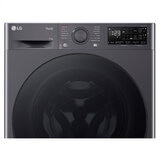 Close up top half LG EZDispense F4Y511GBLA1 11kg 1400 Spin Washing Machine, A Rated in Grey