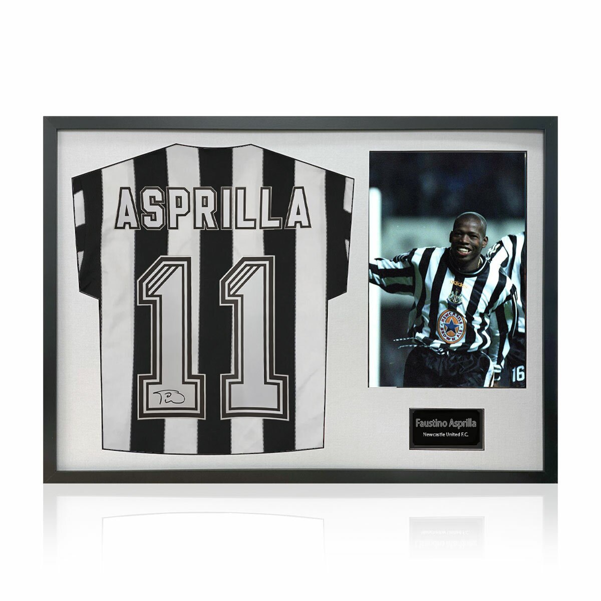 Faustino Asprilla Signed Shirt with 1 Photo inWhite Frame Faustino Asprilla Signed Shirt with 1 Photo inWhite Frame