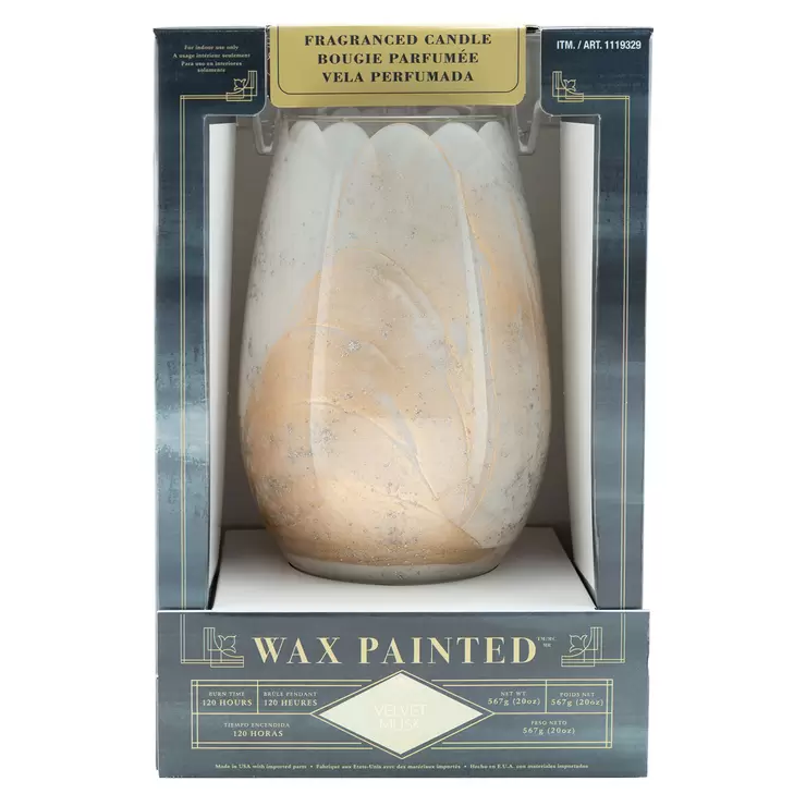 Hand Painted Gold Swirl Glass Wax Candle in 3 Colours